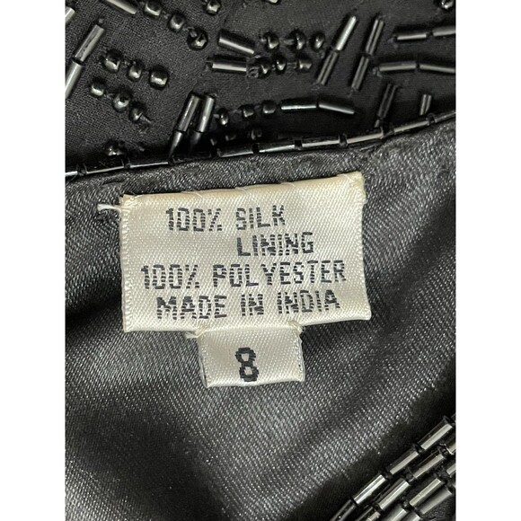 Scala Women's 8 Black Dress Black 100% Silk Sheath Holiday Beaded Vintage Party - Picture 9 of 9